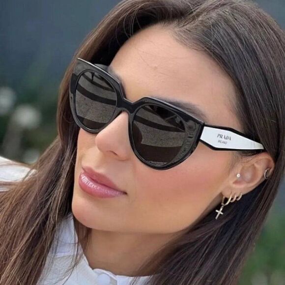 NEW Prada PR14WS 09Q-5S0 Black Talc Gray Cat Eye Oversized Women Sunglasses - Picture 9 of 12